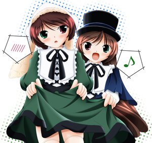 Rating: Safe Score: 0 Tags: 2girls blush brown_hair dress eighth_note green_dress green_eyes halftone halftone_background hat heterochromia image long_sleeves multiple_girls musical_note open_mouth pair polka_dot polka_dot_background red_eyes siblings sisters souseiseki suiseiseki thighhighs twins white_legwear User: admin