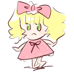 Rating: Safe Score: 0 Tags: 1girl bangs blonde_hair bloomers blush bow chibi closed_mouth dress full_body green_eyes hinaichigo image long_hair looking_at_viewer pink_dress simple_background solo standing striped twintails white_background User: admin