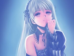 Rating: Safe Score: 0 Tags: 1girl bangs black_ribbon blue_background blue_theme closed_mouth detached_collar dress frills hairband image long_hair long_sleeves looking_at_viewer neck_ribbon ribbon silver_hair solo suigintou upper_body User: admin