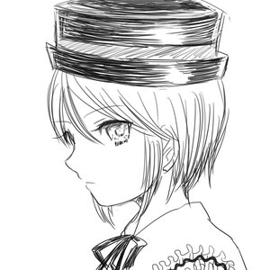 Rating: Safe Score: 0 Tags: 1girl bangs eyebrows_visible_through_hair from_side greyscale hat image looking_at_viewer monochrome profile ribbon short_hair solo souseiseki striped User: admin