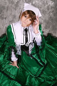 Rating: Safe Score: 0 Tags: 1girl bangs brown_hair closed_mouth dress frills green_dress lips long_sleeves looking_at_viewer short_hair smile solo suiseiseki User: admin