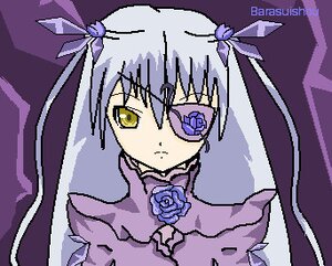 Rating: Safe Score: 0 Tags: 1girl barasuishou blue_flower blue_rose choker expressionless eyepatch flower hair_ribbon image long_hair purple_flower ribbon rose solo yellow_eyes User: admin