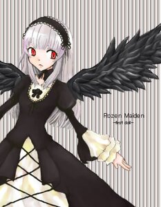 Rating: Safe Score: 0 Tags: 1girl bangs black_dress black_wings dress feathered_wings frills hairband image juliet_sleeves long_hair long_sleeves looking_at_viewer puffy_sleeves red_eyes silver_hair solo striped striped_background suigintou vertical_stripes white_wings wings User: admin