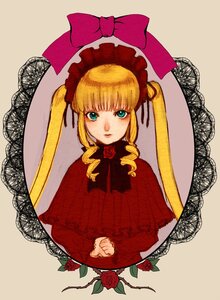 Rating: Safe Score: 0 Tags: 1girl blonde_hair blue_eyes bonnet bow brown_background drill_hair flower image long_hair looking_at_viewer pink_bow pink_rose red_flower red_rose rose shinku solo twintails User: admin