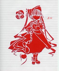 Rating: Safe Score: 0 Tags: 1girl bow dress flower frills full_body image long_hair long_sleeves monochrome red_theme shinku shoes solo standing User: admin