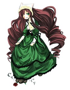 Rating: Safe Score: 0 Tags: 1girl blush brown_hair dress drill_hair flower frills full_body green_dress green_eyes head_scarf image long_hair long_sleeves one_eye_closed open_mouth ringlets rose smile solo standing suiseiseki twin_drills very_long_hair white_background User: admin