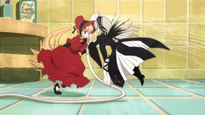 Rating: Safe Score: 0 Tags: 2girls blonde_hair blue_eyes dress frills hat image long_hair long_sleeves multiple_girls pair red_dress shinku suigintou very_long_hair User: admin