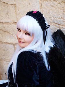 Rating: Safe Score: 0 Tags: 1girl bangs blurry blurry_background closed_mouth frills gothic_lolita hairband lips lolita_fashion long_hair looking_at_viewer photo red_eyes rose silver_hair smile solo suigintou upper_body wings User: admin