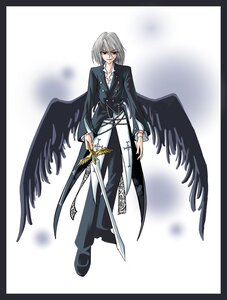 Rating: Safe Score: 0 Tags: 1boy auto_tagged full_body glasses image pants silver_hair solo suigintou sword weapon wings User: admin