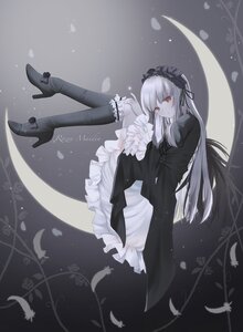 Rating: Safe Score: 0 Tags: 1girl bangs black_dress black_feathers black_footwear black_hairband black_ribbon black_wings boots brown_eyes closed_mouth dress eyebrows_visible_through_hair feathers flower frills full_body gothic gothic_lolita grey hairband high_heel_boots high_heels knee_boots legs_up long_hair long_sleeves looking_at_viewer moon petals red_eyes ribbon rose rozen_maiden silver_hair sitting solo suigintou very_long_hair wings User: W0nder