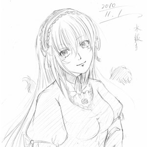 Rating: Safe Score: 0 Tags: 1girl blush closed_mouth eyebrows_visible_through_hair greyscale hairband image lolita_hairband long_hair looking_at_viewer monochrome signature sketch smile solo striped suigintou traditional_media upper_body User: admin