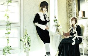 Rating: Safe Score: 0 Tags: black_dress black_headwear book brown_hair curtains dress flower hat long_sleeves multiple_cosplay shawl standing table tagme window User: admin