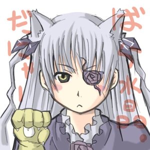 Rating: Safe Score: 0 Tags: 1girl animal_ears barasuishou cat_ears dress eyepatch frills image long_hair paws silver_hair simple_background solo white_background User: admin