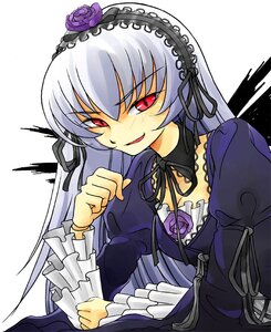 Rating: Safe Score: 0 Tags: 1girl :d black_wings dress flower frilled_sleeves frills gofu hairband image lolita_fashion lolita_hairband long_hair long_sleeves looking_at_viewer open_mouth purple_dress purple_flower purple_rose red_eyes rose rozen_maiden silver_hair simple_background smile solo suigintou upper_body white_background wings User: admin