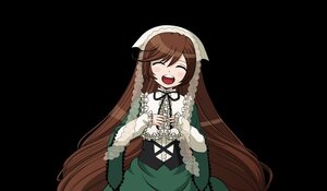 Rating: Safe Score: 0 Tags: 1girl :d brown_hair closed_eyes dress facing_viewer green_dress image long_hair long_sleeves neck_ribbon open_mouth own_hands_together smile solo suiseiseki transparent_background very_long_hair User: admin