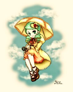 Rating: Safe Score: 0 Tags: 1girl dress drill_hair flower frills full_body green_eyes green_hair image kanaria long_hair long_sleeves looking_at_viewer parasol shoes sitting smile solo twin_drills umbrella yellow_dress User: admin