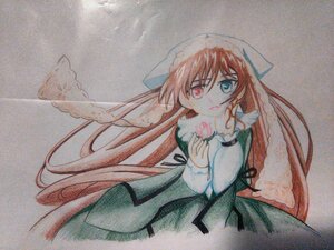 Rating: Safe Score: 0 Tags: 1girl brown_hair dress green_dress heterochromia image juliet_sleeves long_hair long_sleeves looking_at_viewer red_eyes solo suiseiseki traditional_media very_long_hair watercolor_(medium) User: admin