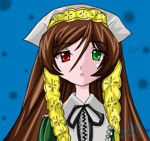 Rating: Safe Score: 0 Tags: 1girl braid brown_hair dress frills green_eyes head_scarf heterochromia image long_hair looking_at_viewer red_eyes ribbon solo suiseiseki twin_braids upper_body User: admin