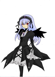 Rating: Safe Score: 0 Tags: 1girl black_dress black_legwear black_ribbon black_wings dress flower frilled_sleeves frills hairband image lolita_hairband long_hair long_sleeves looking_at_viewer red_eyes ribbon rose simple_background solo standing suigintou white_background wings User: admin