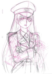 Rating: Safe Score: 0 Tags: 1girl barasuishou crossed_arms hat image long_hair monochrome peaked_cap sketch solo uniform User: admin