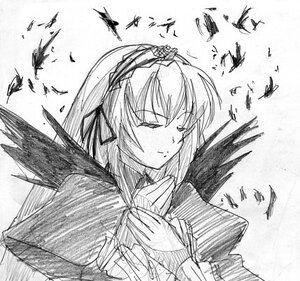 Rating: Safe Score: 0 Tags: 1girl animal bat bird blush bug closed_eyes crow dove feathers flock greyscale hairband image insect monochrome seagull short_hair solo suigintou traditional_media upper_body wings User: admin