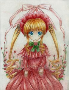 Rating: Safe Score: 0 Tags: 1girl blonde_hair blue_eyes bonnet bow bowtie dress drill_hair flower green_bow green_neckwear image long_hair long_sleeves looking_at_viewer marker_(medium) red_dress red_flower red_rose rose shinku sidelocks simple_background solo standing traditional_media twintails very_long_hair User: admin