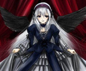 Rating: Safe Score: 0 Tags: 1girl :d auto_tagged black_dress black_wings clothes_grab curtains dress feathered_wings frills gothic_lolita hairband image juliet_sleeves lolita_fashion lolita_hairband long_hair long_sleeves looking_at_viewer open_mouth pink_eyes puffy_sleeves rose silver_hair skirt_hold smile solo suigintou very_long_hair wings User: admin