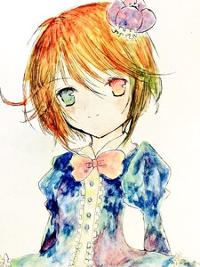 Rating: Safe Score: 0 Tags: 1girl blue_dress bow bowtie closed_mouth eyebrows_visible_through_hair heterochromia image looking_at_viewer puffy_sleeves red_eyes short_hair simple_background solo souseiseki traditional_media upper_body watercolor_(medium) white_background User: admin