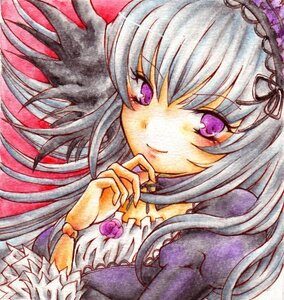 Rating: Safe Score: 0 Tags: 1girl auto_tagged black_wings dress flower hairband image lolita_hairband long_hair looking_at_viewer marker_(medium) purple_eyes rose shikishi silver_hair smile solo suigintou traditional_media User: admin