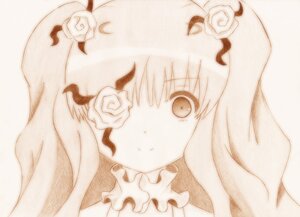 Rating: Safe Score: 0 Tags: 1girl closed_mouth flower hair_ornament image kirakishou long_hair looking_at_viewer monochrome portrait rose solo traditional_media white_flower white_rose User: admin