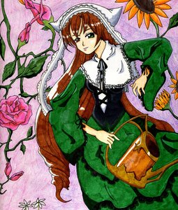 Rating: Safe Score: 0 Tags: 1girl brown_hair dress flower frills green_dress green_eyes heterochromia image long_hair long_sleeves looking_at_viewer plant red_eyes solo suiseiseki very_long_hair vines watering_can User: admin