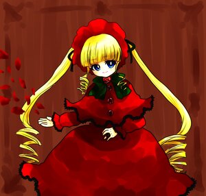 Rating: Safe Score: 0 Tags: 1girl blonde_hair blue_eyes bonnet bow bowtie dress drill_hair flower green_bow image long_hair long_sleeves looking_at_viewer petals red_dress rose rose_petals shinku smile solo standing twin_drills twintails very_long_hair User: admin