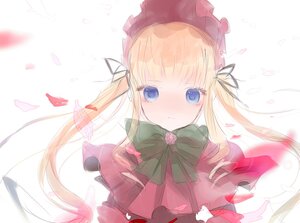 Rating: Safe Score: 0 Tags: 1girl bangs blonde_hair blue_eyes blush bonnet capelet closed_mouth dress eyebrows_visible_through_hair flower image long_hair looking_at_viewer petals red_capelet rose shinku solo striped tears twintails upper_body very_long_hair white_background User: admin