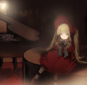 Rating: Safe Score: 0 Tags: 1girl blonde_hair blue_eyes bow dress frills image long_hair looking_at_viewer red_dress shinku sitting solo User: admin