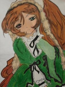 Rating: Safe Score: 0 Tags: 1girl brown_hair dress frills green_dress image long_hair long_sleeves ribbon simple_background solo suiseiseki upper_body User: admin