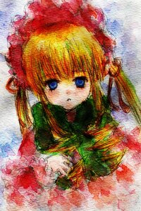 Rating: Safe Score: 0 Tags: 1girl bangs blonde_hair blue_eyes bowtie dress flower image looking_at_viewer shinku solo traditional_media upper_body User: admin