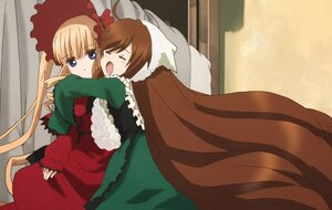 Rating: Safe Score: 0 Tags: 2girls bed blonde_hair blue_eyes bonnet brown_hair dress hat head_scarf hug image long_hair long_sleeves multiple_girls open_mouth pair pillow shinku sleeping suiseiseki twintails very_long_hair User: admin