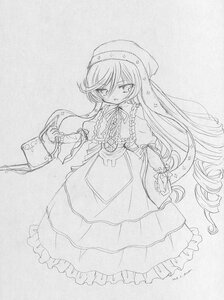 Rating: Safe Score: 0 Tags: 1girl auto_tagged bangs blush capelet dress drill_hair eyebrows_visible_through_hair frills graphite_(medium) greyscale hat image long_hair long_sleeves looking_at_viewer monochrome solo suiseiseki traditional_media very_long_hair User: admin