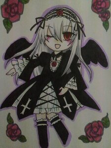 Rating: Safe Score: 0 Tags: 1girl black_dress black_wings cross dress flower frills gothic_lolita hairband image lolita_fashion long_hair long_sleeves one_eye_closed open_mouth red_eyes red_flower red_rose rose smile solo suigintou thighhighs traditional_media wings User: admin