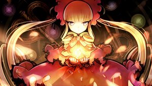Rating: Safe Score: 0 Tags: 1girl bangs blonde_hair blue_eyes bonnet bow dress image lens_flare long_hair looking_at_viewer petals red_dress shinku solo twintails very_long_hair User: admin