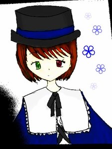 Rating: Safe Score: 0 Tags: 1girl blue_dress brown_hair dress green_eyes hat heterochromia image looking_at_viewer red_eyes ribbon short_hair simple_background solo souseiseki top_hat upper_body white_background User: admin