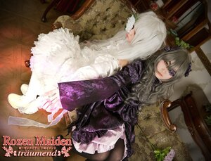 Rating: Safe Score: 0 Tags: 2girls dress eyepatch flower hair_ornament indoors lips lolita_fashion long_hair multiple_cosplay multiple_girls sitting tagme thighhighs User: admin