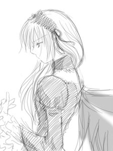 Rating: Safe Score: 0 Tags: 1girl auto_tagged choker dress greyscale image long_hair long_sleeves monochrome simple_background sketch solo suigintou wings User: admin