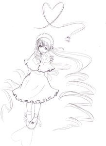 Rating: Safe Score: 0 Tags: 1girl boots capelet dress full_body heart image long_hair long_sleeves monochrome ribbon shinku solo standing striped twintails very_long_hair User: admin