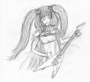 Rating: Safe Score: 0 Tags: 1girl electric_guitar graphite_(medium) greyscale guitar hair_ornament image instrument kirakishou long_hair monochrome music sketch smile solo traditional_media twintails User: admin