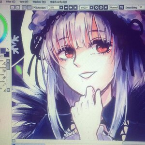 Rating: Safe Score: 0 Tags: 1girl bangs eyebrows_visible_through_hair image long_hair looking_at_viewer red_eyes simple_background smile solo suigintou traditional_media white_background User: admin