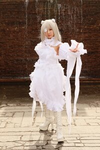 Rating: Safe Score: 0 Tags: 1girl animal_ears closed_eyes dress high_heels kirakishou lips solo standing white_dress white_legwear User: admin