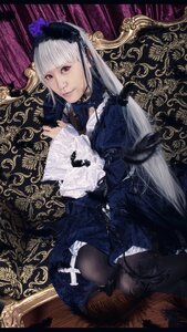 Rating: Safe Score: 0 Tags: 1girl bangs blunt_bangs dress flower frills gothic_lolita hairband lips lolita_fashion long_hair long_sleeves looking_at_viewer red_eyes sitting solo suigintou white_hair User: admin