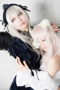 Rating: Safe Score: 0 Tags: 2girls black_ribbon closed_eyes closed_mouth dress flower hairband lips long_hair long_sleeves looking_at_viewer multiple_cosplay multiple_girls ribbon suigintou tagme wings User: admin