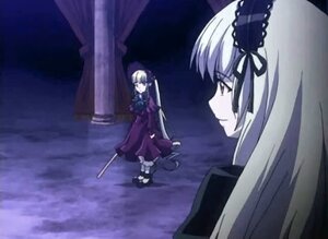 Rating: Safe Score: 0 Tags: 2girls dress frills full_body hairband image long_hair long_sleeves multiple_girls pair shinku silver_hair standing suigintou very_long_hair wings User: admin